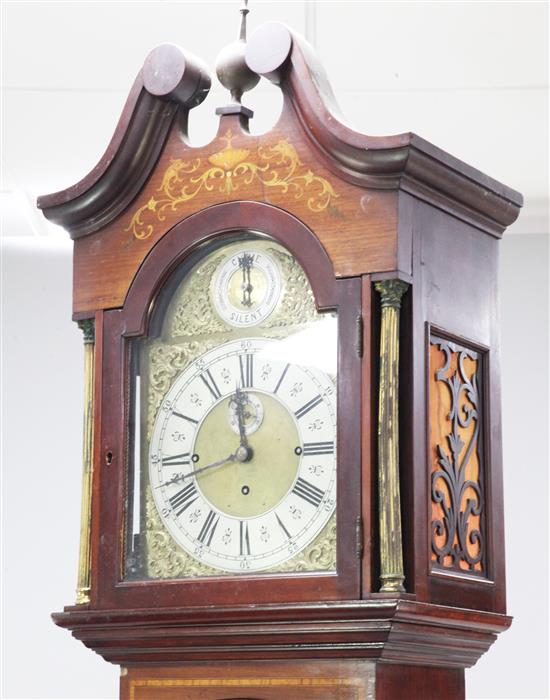 An Edwardian inlaid mahogany chiming eight day longcase clock, 7ft 9in.